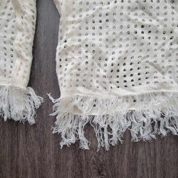 Open Knit Fringe Hem Drop Shoulder Cover Up - Picture 3 of 3